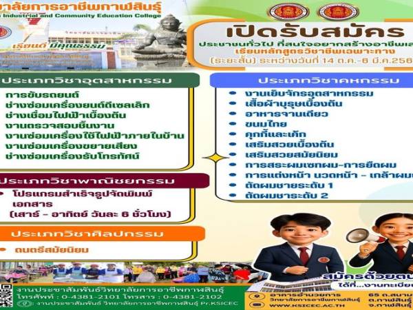 ประกาศรับสมัคร หลักสูตร วิชาชีพเฉพาะทาง (ระยะสั้น)