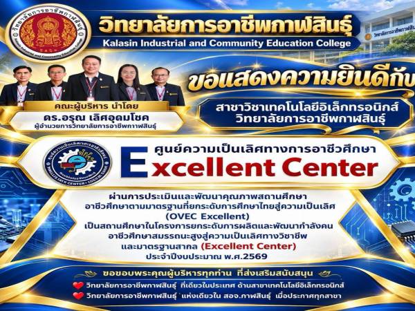 วิทยาลัยการอาชีพกาฬสินธุ์ ขอแสดงความยินดี